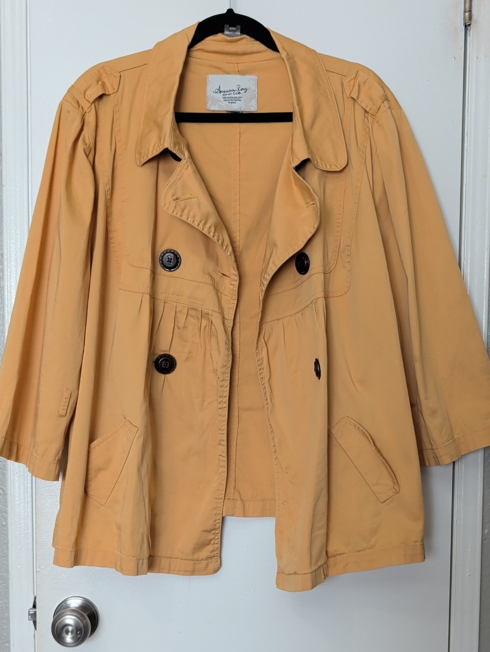 American Rag Mustard Short Double-Breasted Trench Coat Size XL